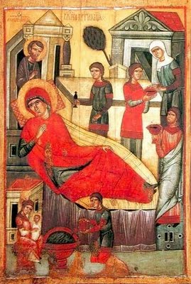 Икона «Рождество Богоматери» середина XIV века из Третьяковской галереи